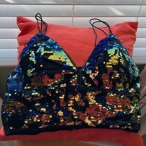 Multicolor Sequin Bralette Tank Top - Black Base